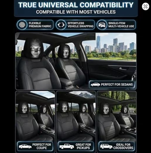 Glow-Eye Creepy Face Car Headrest Covers