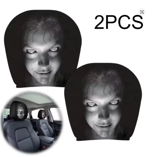 Glow-Eye Creepy Face Car Headrest Covers