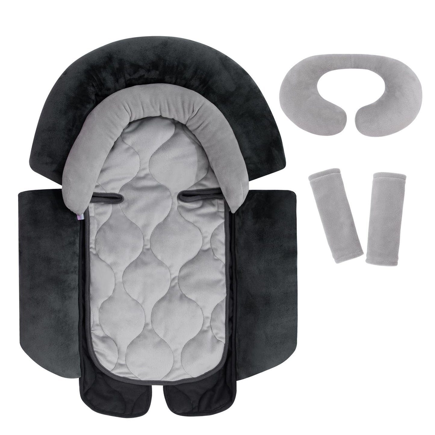 Bebamour Car Seat Head Support Infant 4-in-1 Soft Car Seat Insert Babybody Support & Strap Covers Set for Newborn Infant Toddler Car Seat Insert CushionConvertible Car Seat Stroller (Black)