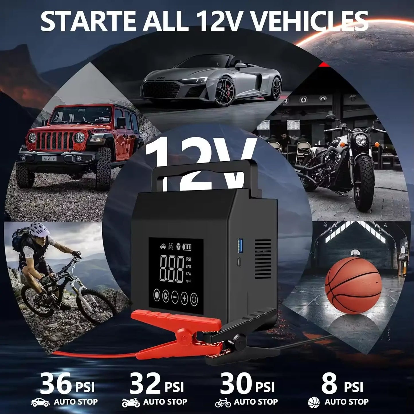 Car Starter Power Pack with Booster Charger