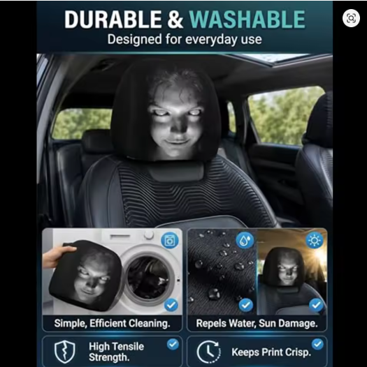 Glow-Eye Creepy Face Car Headrest Covers