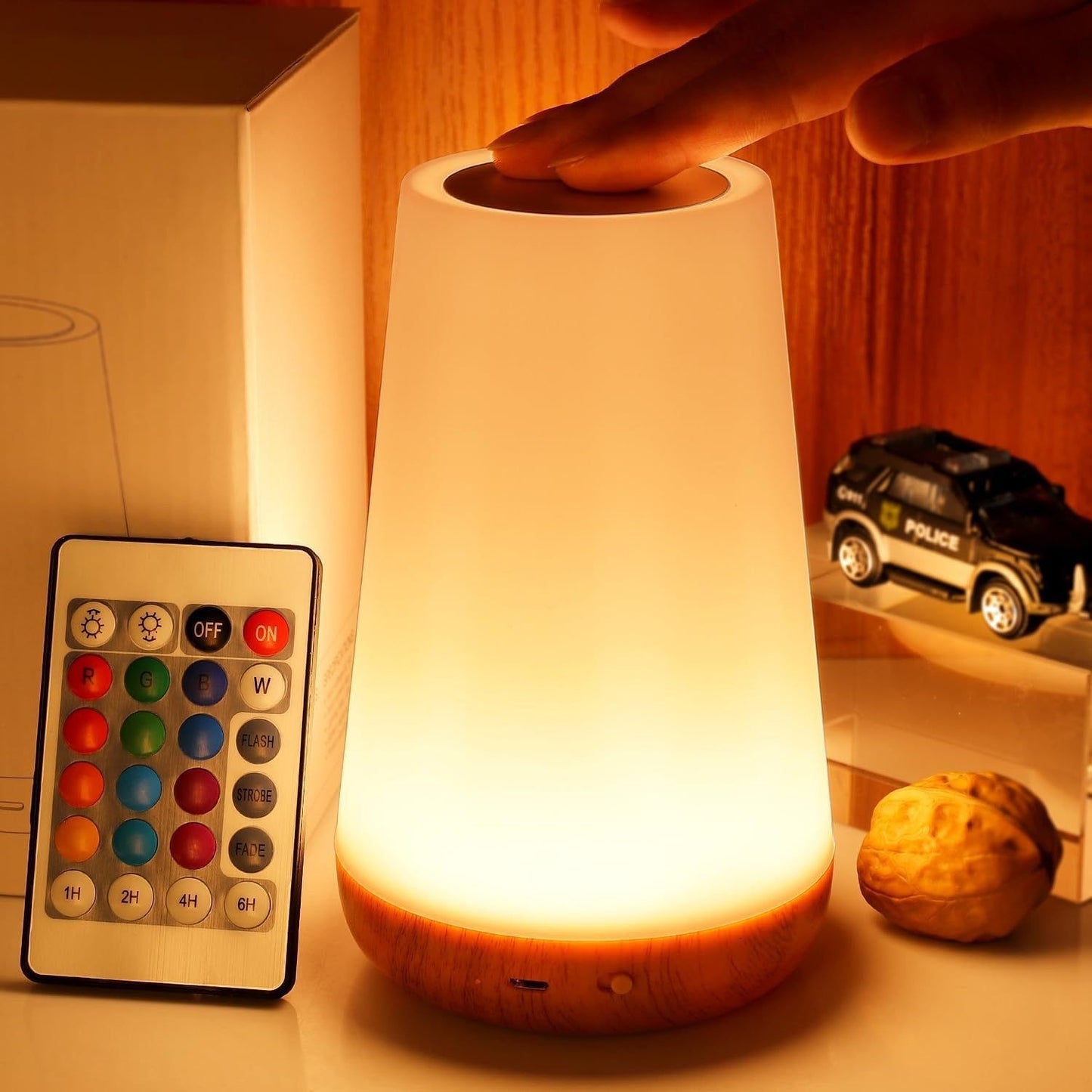 Wood Grain Rechargeable Remote Touch Lamp